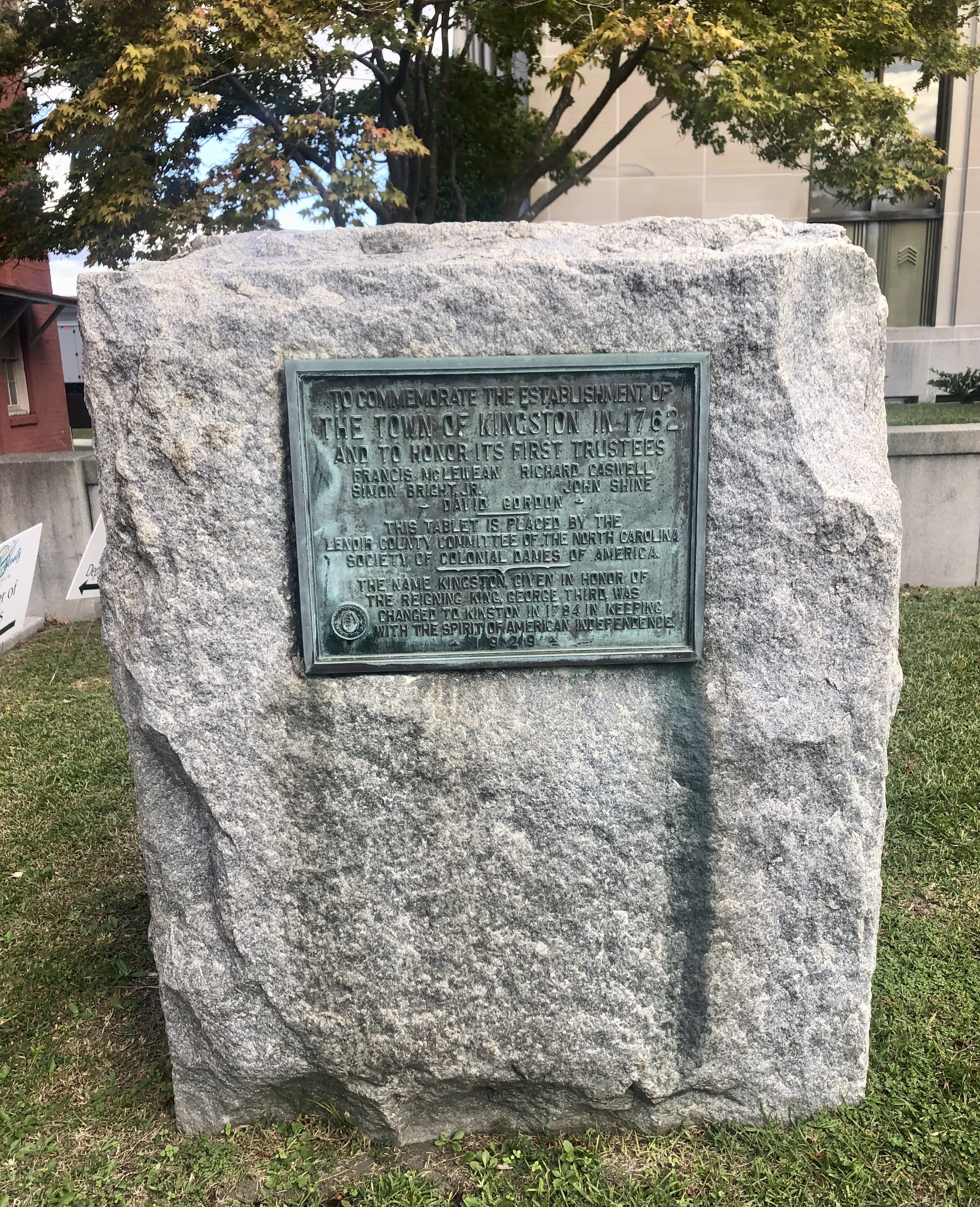 Kinston boulder and plaque