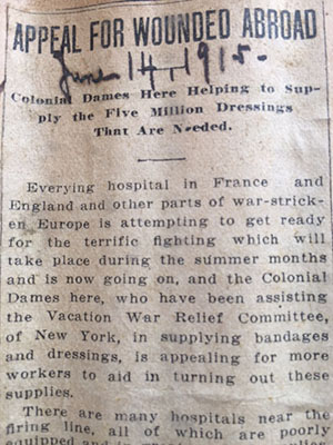 newspaper clipping about service to wounded of WWI