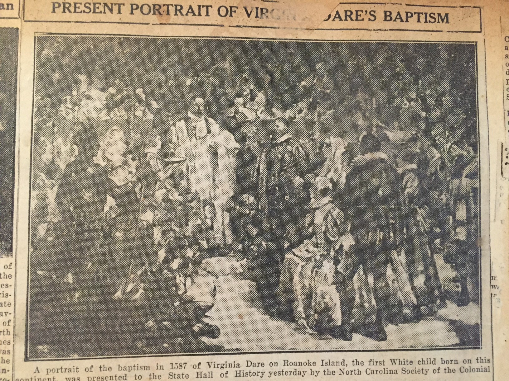 Newspaper clipping of Virginia Dare portrait Newspaper clipping of Virginia Dare Portrait